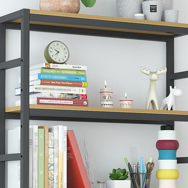 Industrial Wall Unit Bookshelf Black Steel Frame Natural Manufactured Wood Shelf Bookshelf