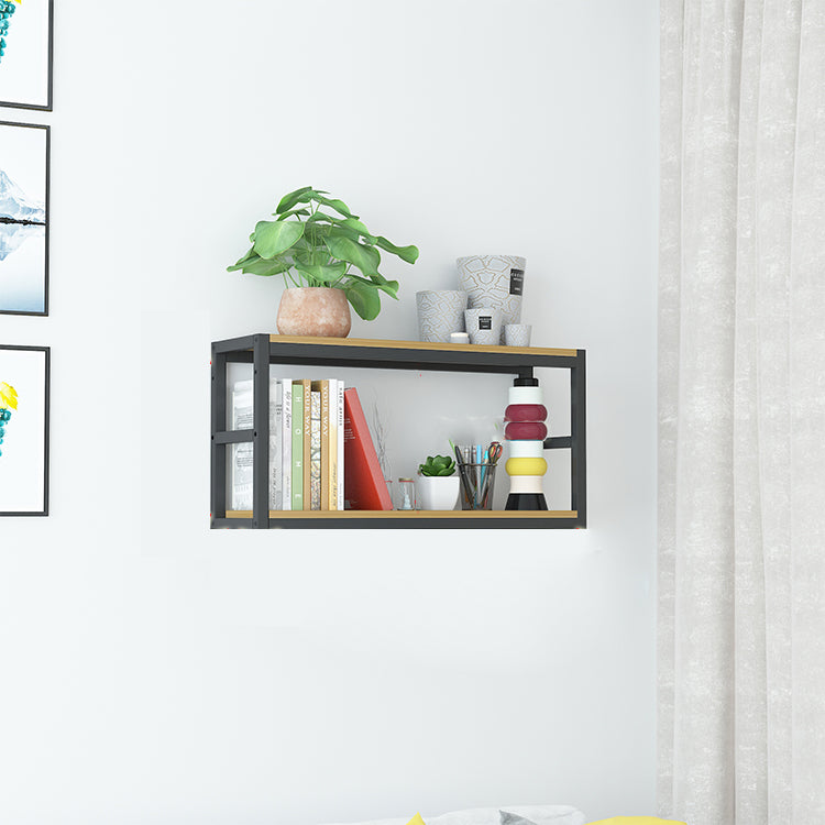 Industrial Wall Unit Bookshelf Black Steel Frame Natural Manufactured Wood Shelf Bookshelf