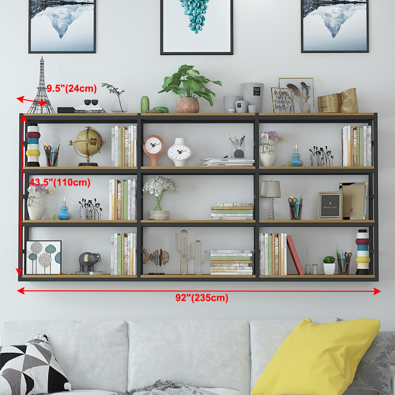 Industrial Wall Unit Bookshelf Black Steel Frame Natural Manufactured Wood Shelf Bookshelf