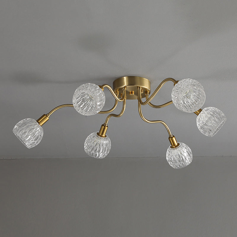 Lámpara de semi rascijada de metal dorado iluminación de techo de flores múltiples modernas con sombra de vidrio