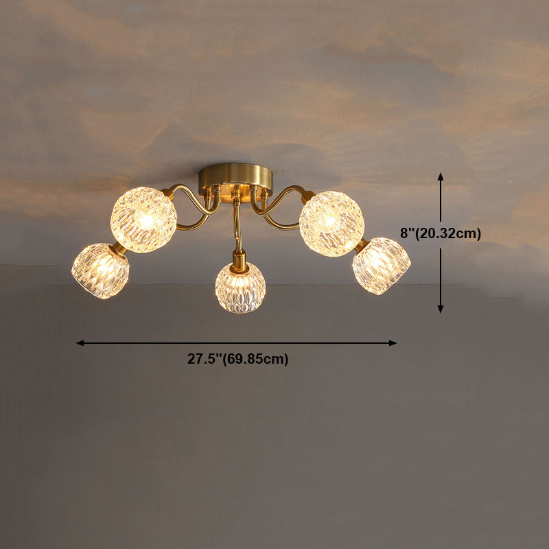 Lámpara de semi rascijada de metal dorado iluminación de techo de flores múltiples modernas con sombra de vidrio