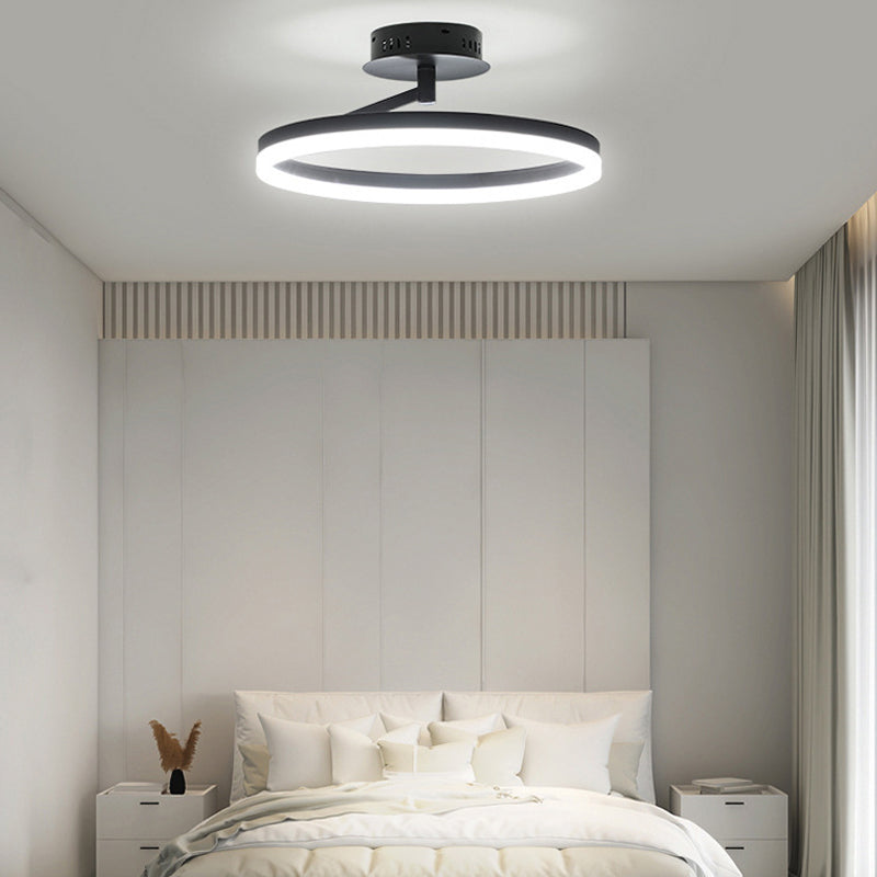 Anillo de metal semi iluminación de montaje de montaje LED minimalista Luz de techo negro