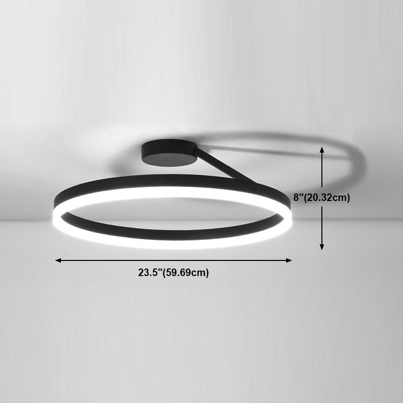 Anillo de metal semi iluminación de montaje de montaje LED minimalista Luz de techo negro