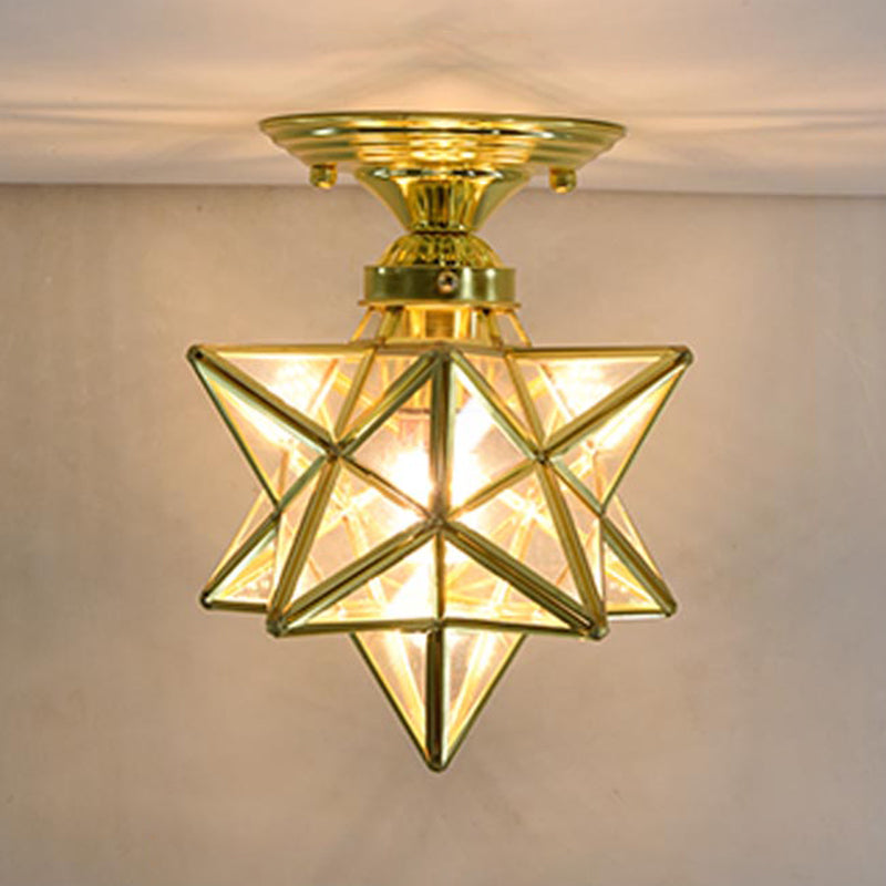 Glass Star Semi Flush Mounting Iluminación Vintage Aisle Techo de techo de montaje de montaje en oro