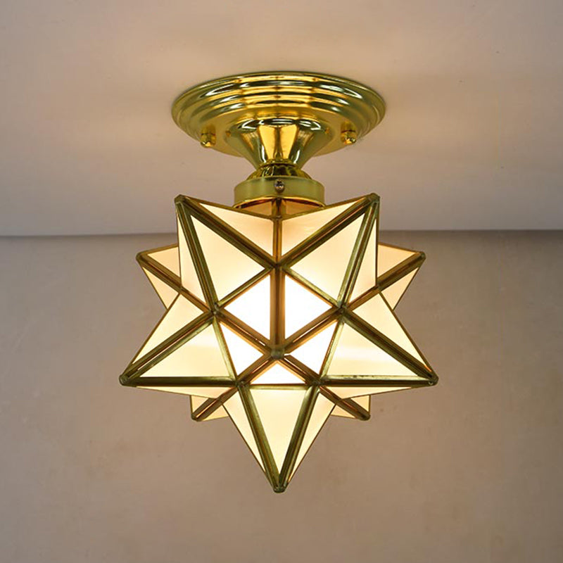 Glass Star Semi Flush Mounting Iluminación Vintage Aisle Techo de techo de montaje de montaje en oro