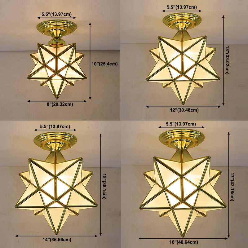 Glass Star Semi Flush Mounting Iluminación Vintage Aisle Techo de techo de montaje de montaje en oro