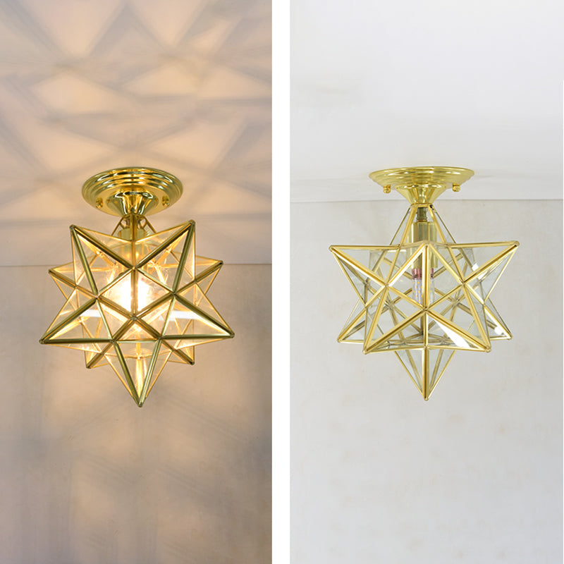 Glass Star Semi Flush Mounting Iluminación Vintage Aisle Techo de techo de montaje de montaje en oro