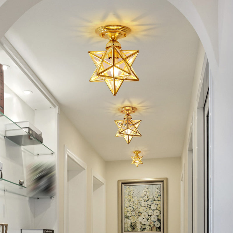 Glass Star Semi Flush Mounting Iluminación Vintage Aisle Techo de techo de montaje de montaje en oro