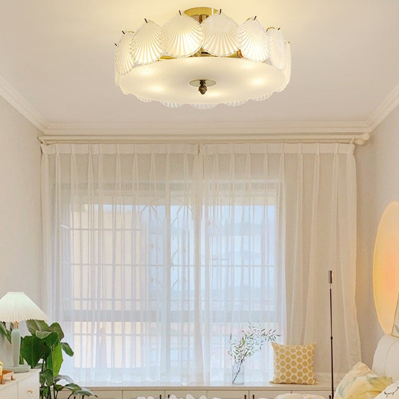 Round Semi Flush Mount Light Fixture Modern Style Glass Gold Ceiling Light