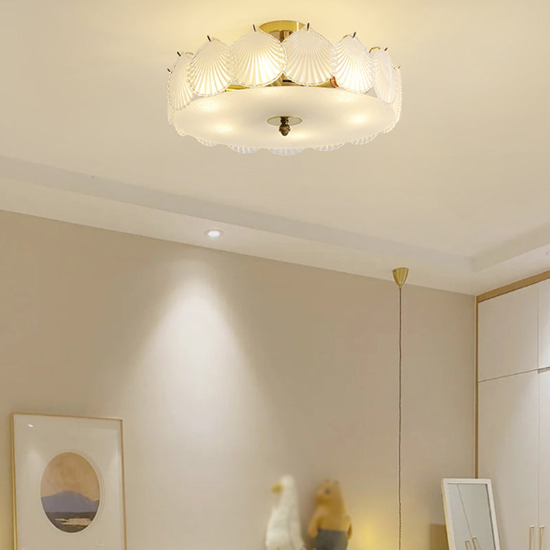 Round Semi Flush Mount Light Fixture Modern Style Glass Gold Ceiling Light