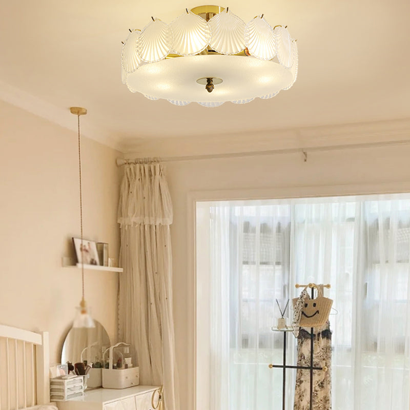 Round Semi Flush Mount Light Fixture Modern Style Glass Gold Ceiling Light