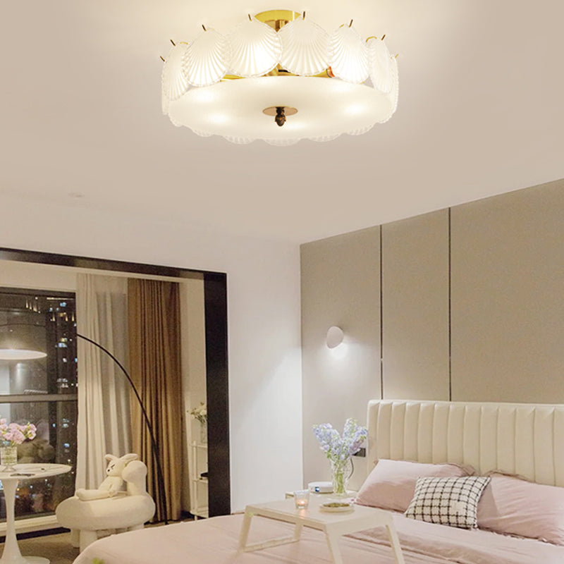 Round Semi Flush Mount Light Fixture Modern Style Glass Gold Ceiling Light