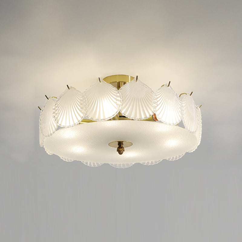 Round Semi Flush Mount Light Fixture Modern Style Glass Gold Ceiling Light