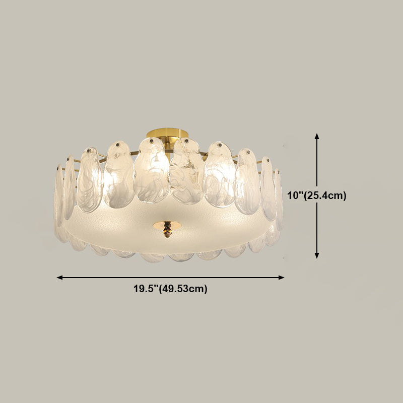 Round Semi Flush Mount Light Fixture Modern Style Glass Gold Ceiling Light