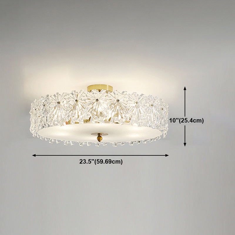 Round Semi Flush Mount Light Fixture Modern Style Glass Gold Ceiling Light