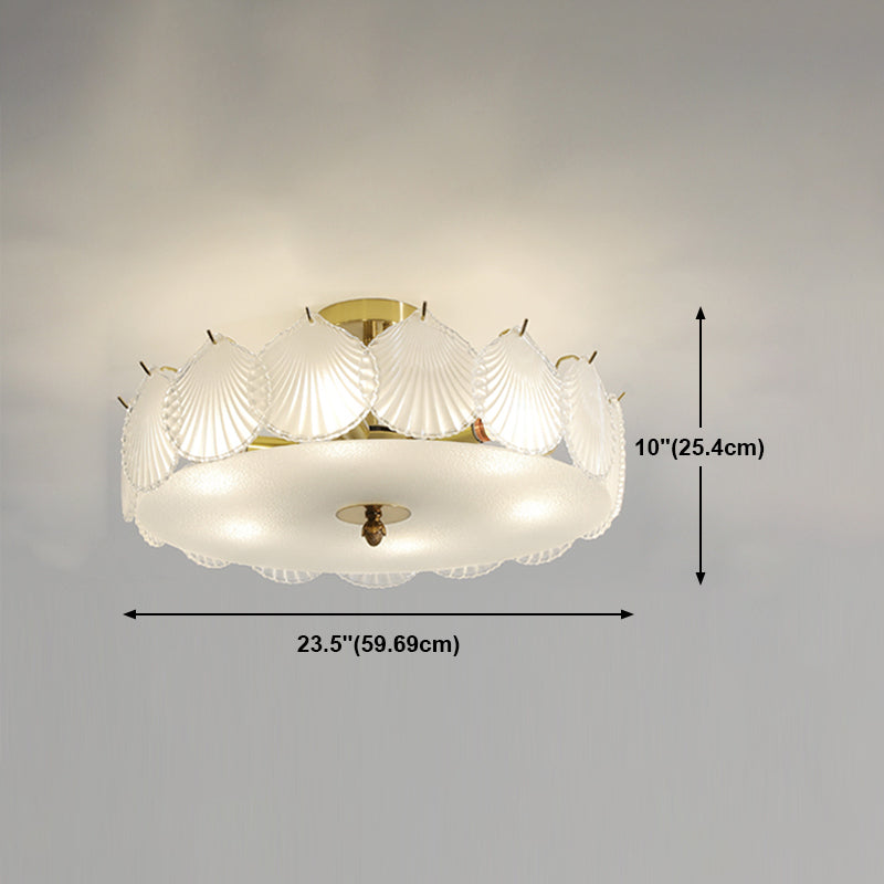 Round Semi Flush Mount Light Fixture Modern Style Glass Gold Ceiling Light
