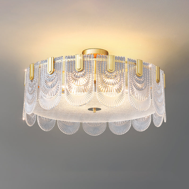 Glass Drum Shape Ceiling Flush Mount Light Modern Style Gold Ceiling Mount Light Fixture