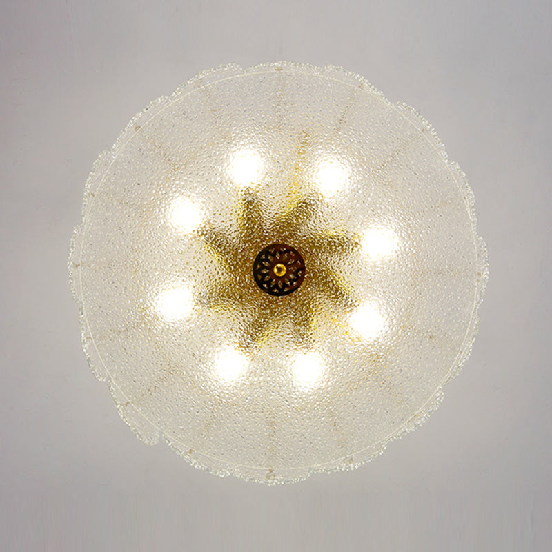 Glass Drum Shape Ceiling Flush Mount Light Modern Style Gold Ceiling Mount Light Fixture