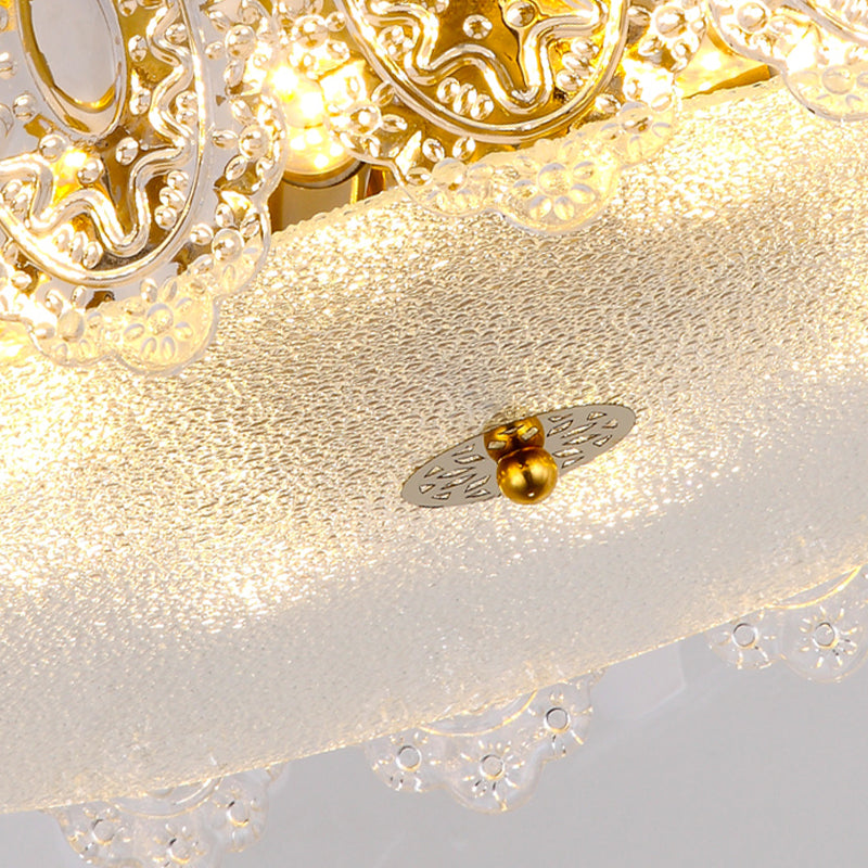Glass Drum Shape Ceiling Flush Mount Light Modern Style Gold Ceiling Mount Light Fixture