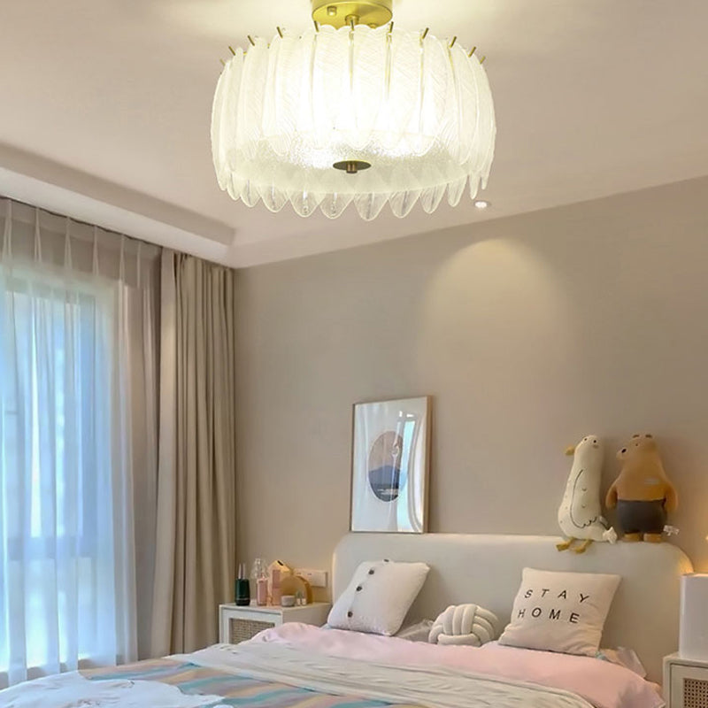 Nordic Circle Semi-Flush Mount Ceiling Light Glass Bedroom Semi Flush Ceiling Light in Gold