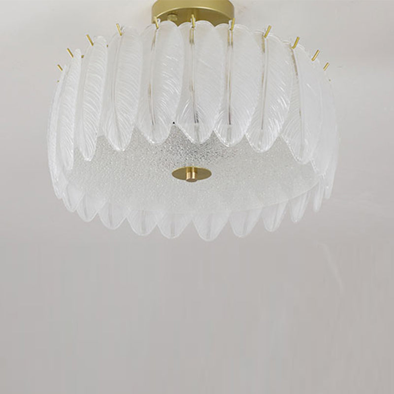 Nordic Circle Semi-Flush Mount Ceiling Light Glass Bedroom Semi Flush Ceiling Light in Gold