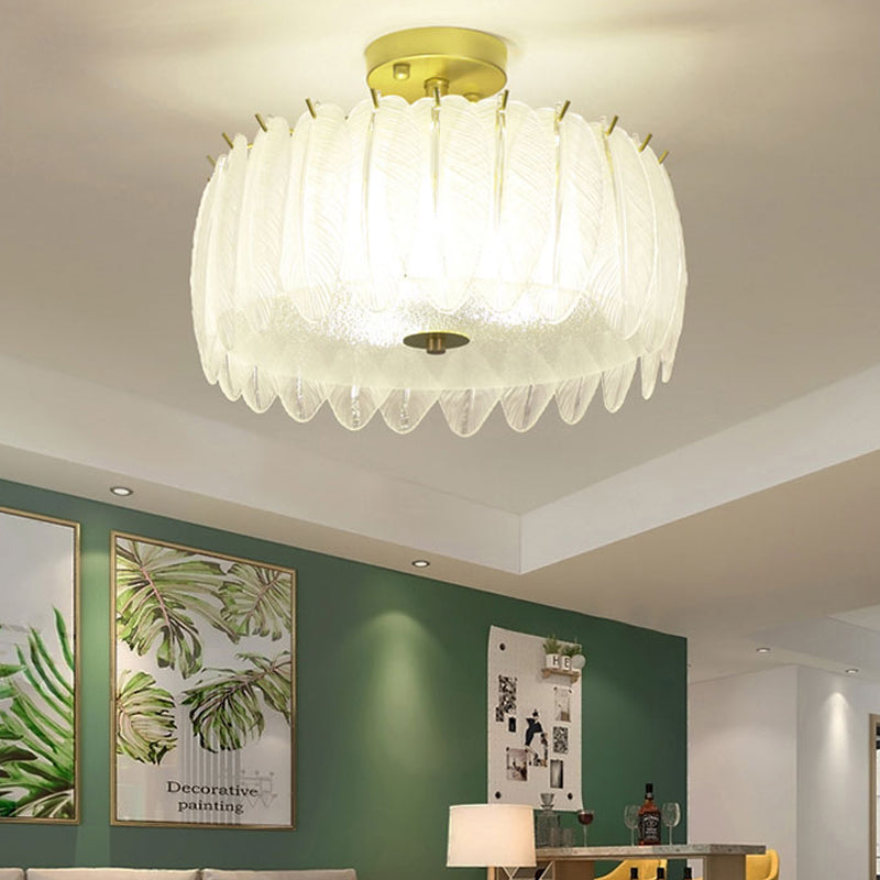 Nordic Circle Semi-Flush Mount Ceiling Light Glass Bedroom Semi Flush Ceiling Light in Gold