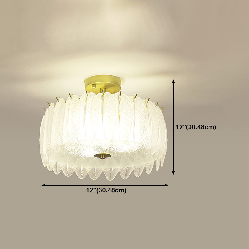 Nordic Circle Semi-Flush Mount Ceiling Light Glass Bedroom Semi Flush Ceiling Light in Gold