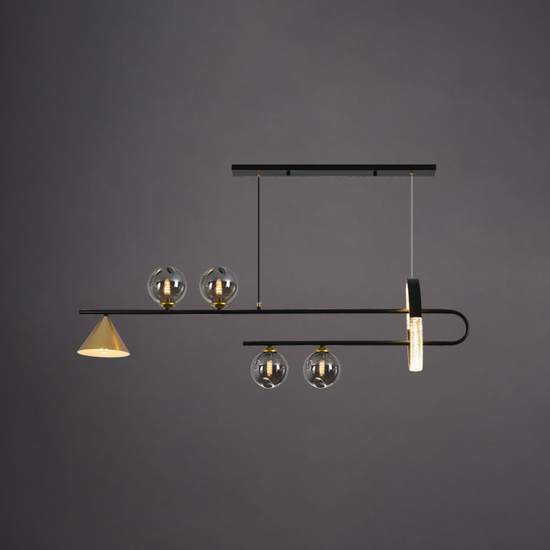 Zeitgenössische Insel leichte Kugel Glas Island Deckenleuchte in Schwarz für Küche