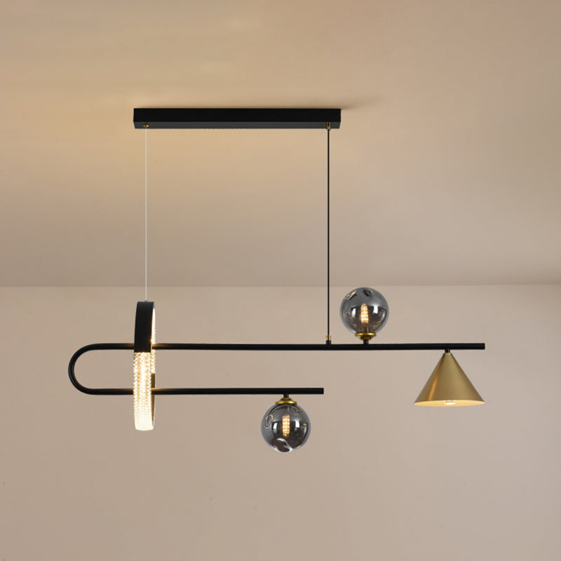 Zeitgenössische Insel leichte Kugel Glas Island Deckenleuchte in Schwarz für Küche