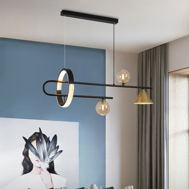 Zeitgenössische Insel leichte Kugel Glas Island Deckenleuchte in Schwarz für Küche