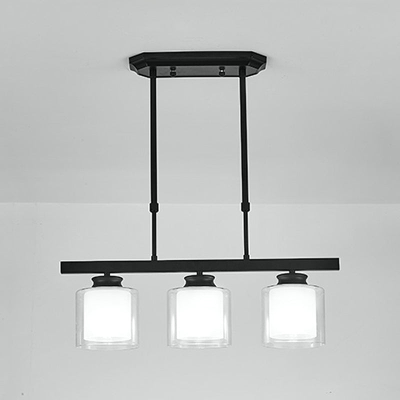 Moderne Insellichter Multi-Head-Restaurant Hängende Anhängerlampen mit Zylinderglasschatten