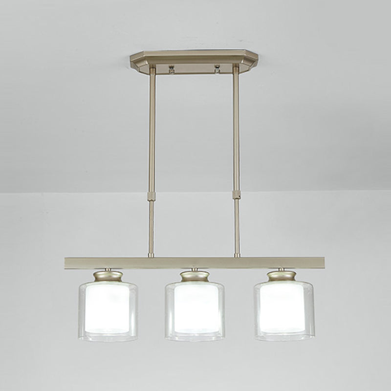 Moderne Insellichter Multi-Head-Restaurant Hängende Anhängerlampen mit Zylinderglasschatten