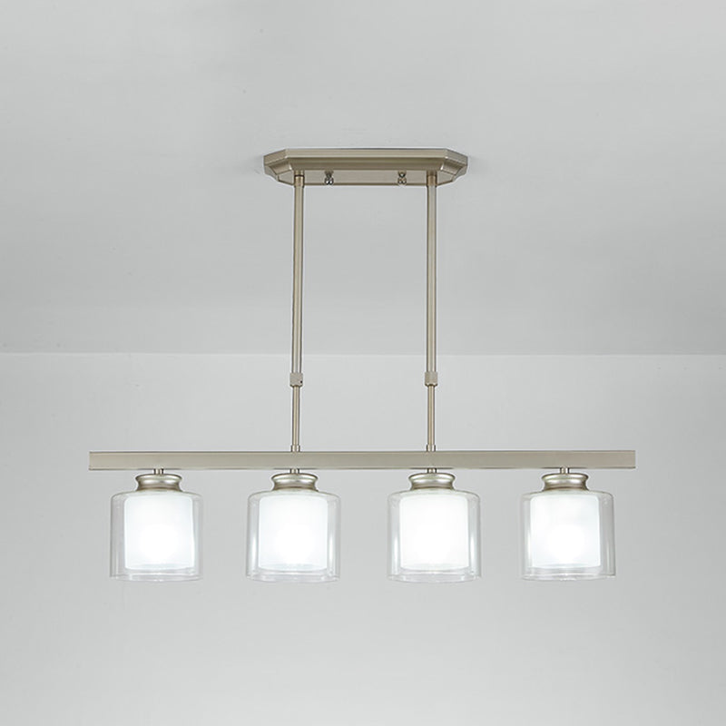 Moderne Insellichter Multi-Head-Restaurant Hängende Anhängerlampen mit Zylinderglasschatten