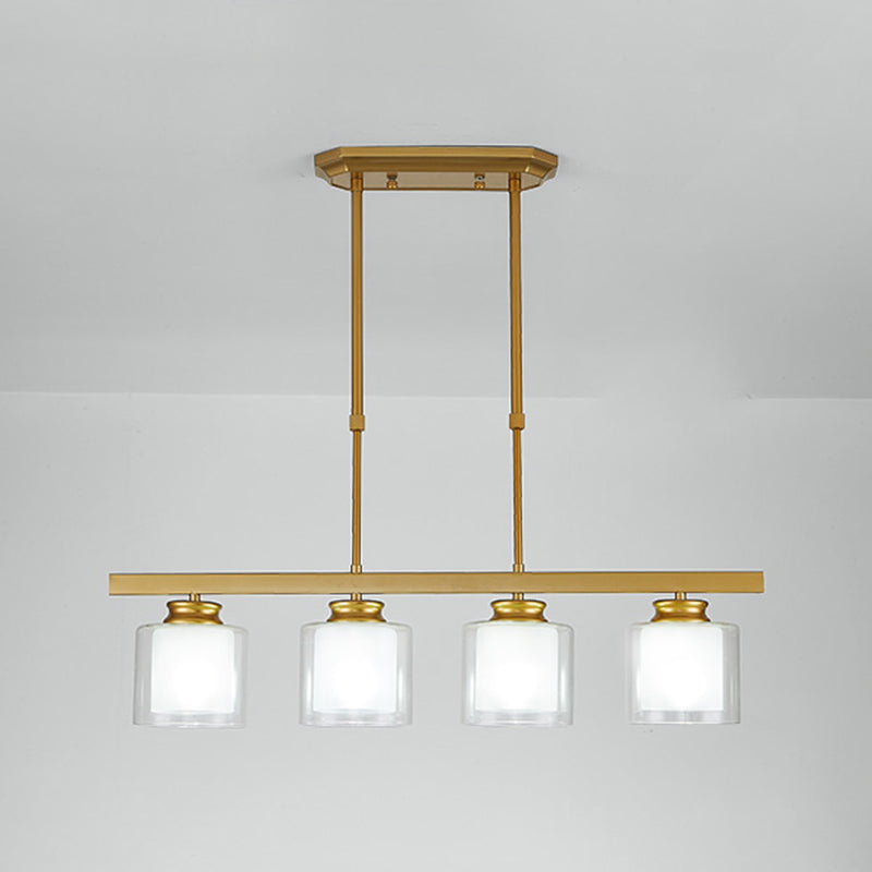 Moderne Insellichter Multi-Head-Restaurant Hängende Anhängerlampen mit Zylinderglasschatten