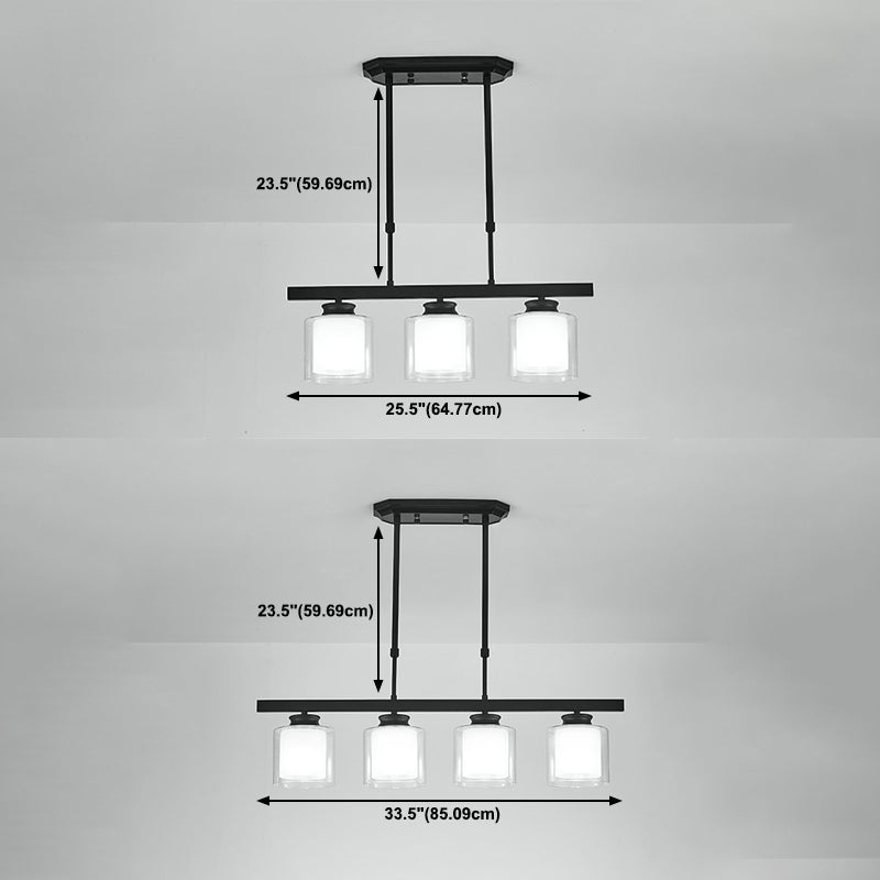 Moderne Insellichter Multi-Head-Restaurant Hängende Anhängerlampen mit Zylinderglasschatten