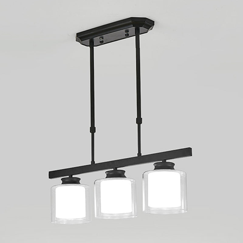 Moderne Insellichter Multi-Head-Restaurant Hängende Anhängerlampen mit Zylinderglasschatten