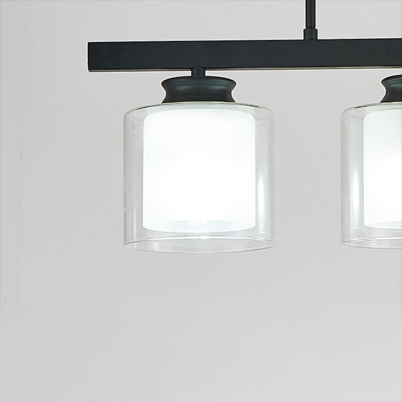 Moderne Insellichter Multi-Head-Restaurant Hängende Anhängerlampen mit Zylinderglasschatten