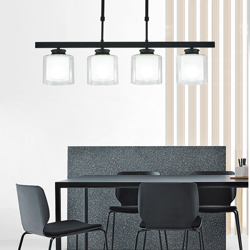 Moderne Insellichter Multi-Head-Restaurant Hängende Anhängerlampen mit Zylinderglasschatten