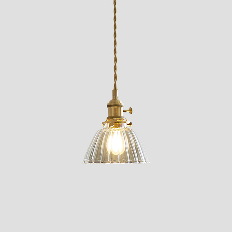 1-Light Copper Hanging Light Fixture Vintage Glass Pendant Light for Dining Room