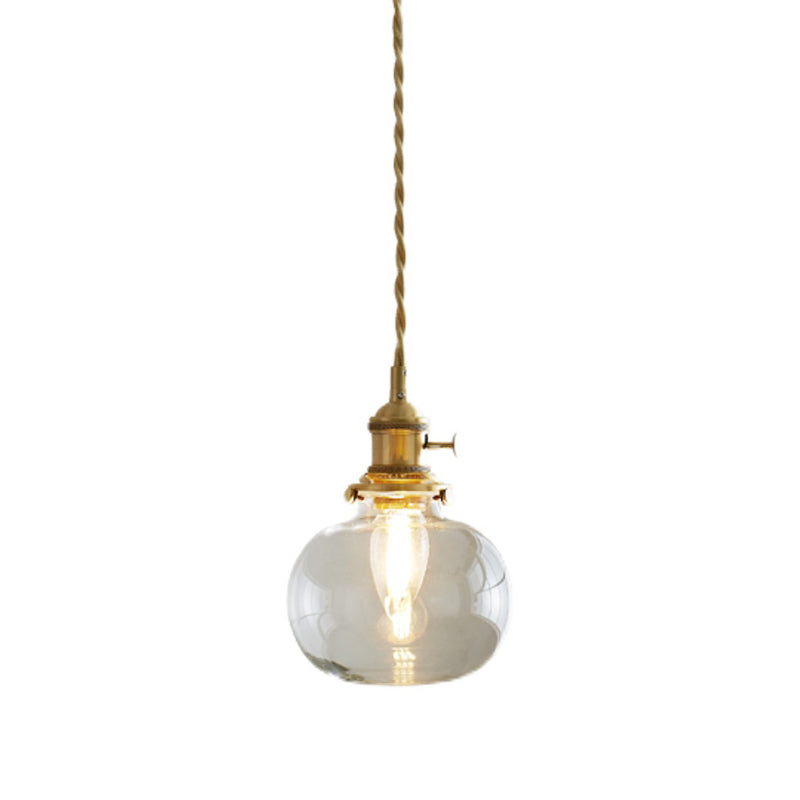 1-Light Copper Hanging Light Fixture Vintage Glass Pendant Light for Dining Room