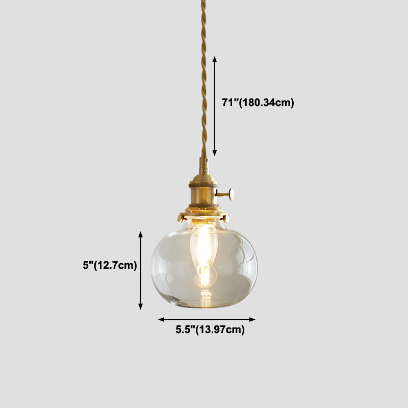 1-Light Copper Hanging Light Fixture Vintage Glass Pendant Light for Dining Room