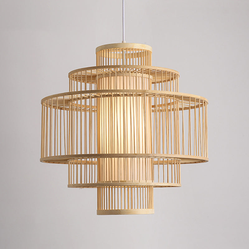 Lampada cinese a sospensione del cilindro Beige BEIGE PENDANT RUCCHIO CON 1 LUCE