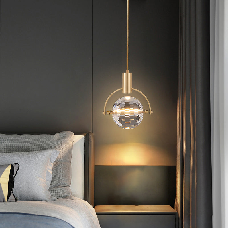 Forma sferica a forma di metallo appeso al soffitto Crystal Crystal 1 Light Sust Light in oro