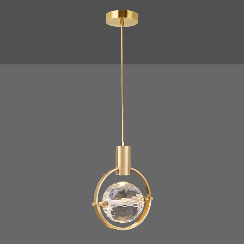 Forma sferica a forma di metallo appeso al soffitto Crystal Crystal 1 Light Sust Light in oro