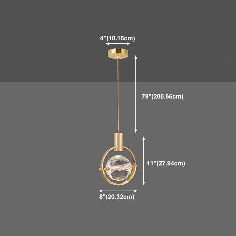 Forma sferica a forma di metallo appeso al soffitto Crystal Crystal 1 Light Sust Light in oro