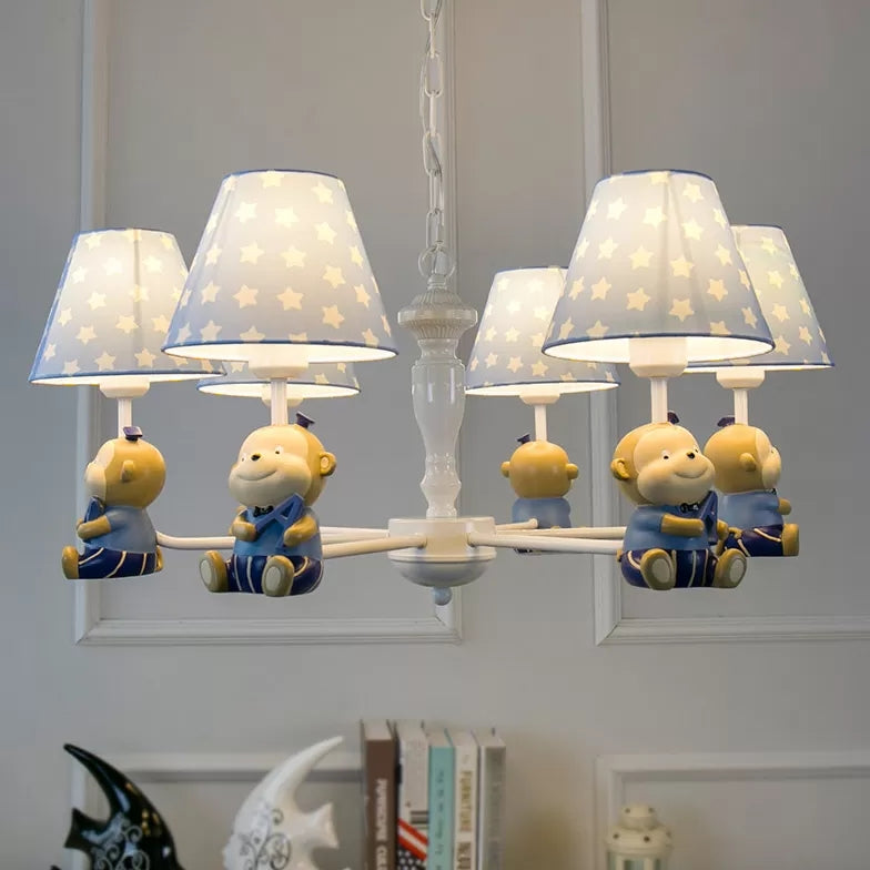 Dot Tapered Shade Chandelier Kids Metal Resin Hanging Light with Monkey for Dining Room