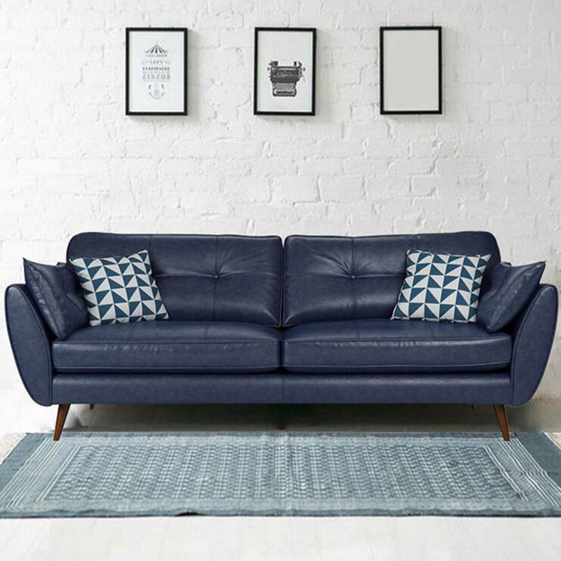 Genuine Leather Flared Arm Sofa Modern Jewel-tuft Wood Legs Sofa