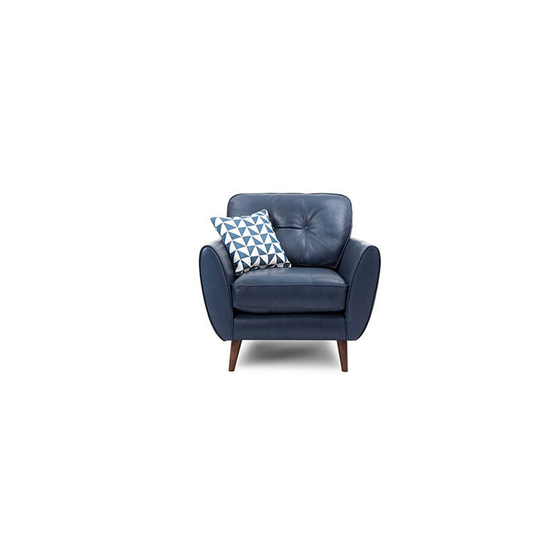 Genuine Leather Flared Arm Sofa Modern Jewel-tuft Wood Legs Sofa