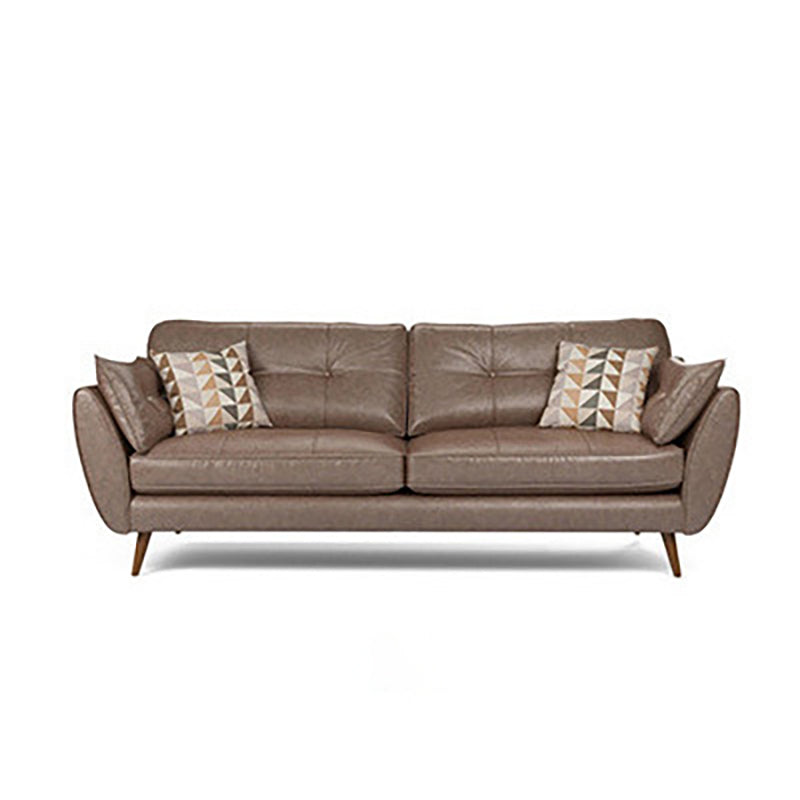 Genuine Leather Flared Arm Sofa Modern Jewel-tuft Wood Legs Sofa