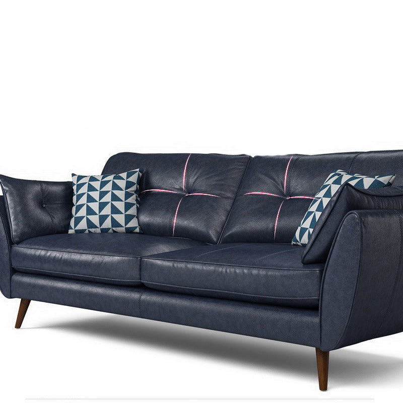 Genuine Leather Flared Arm Sofa Modern Jewel-tuft Wood Legs Sofa